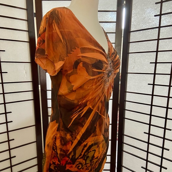 BLEU Embellished Orange Black Blouse size Medium - Picture 3 of 6